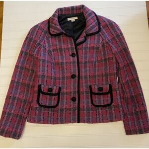 Pendleton pink and purple plaid wool blend blazer jacket size 10 Petite